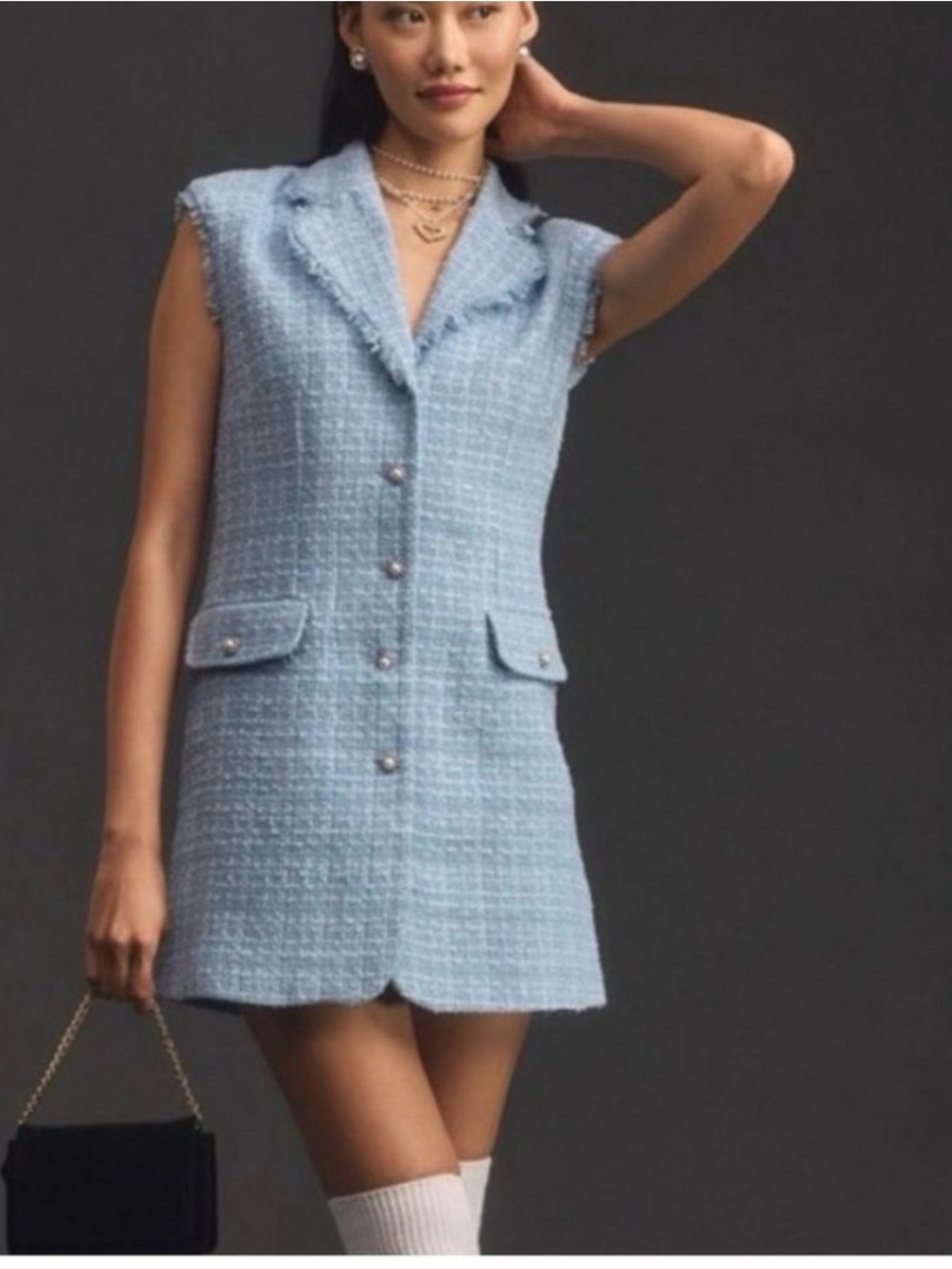 Anthropologie Light Blue Tweed Sleeveless Shift Dress